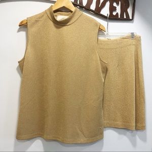 ST JOHN top and skirt set gold sparkly